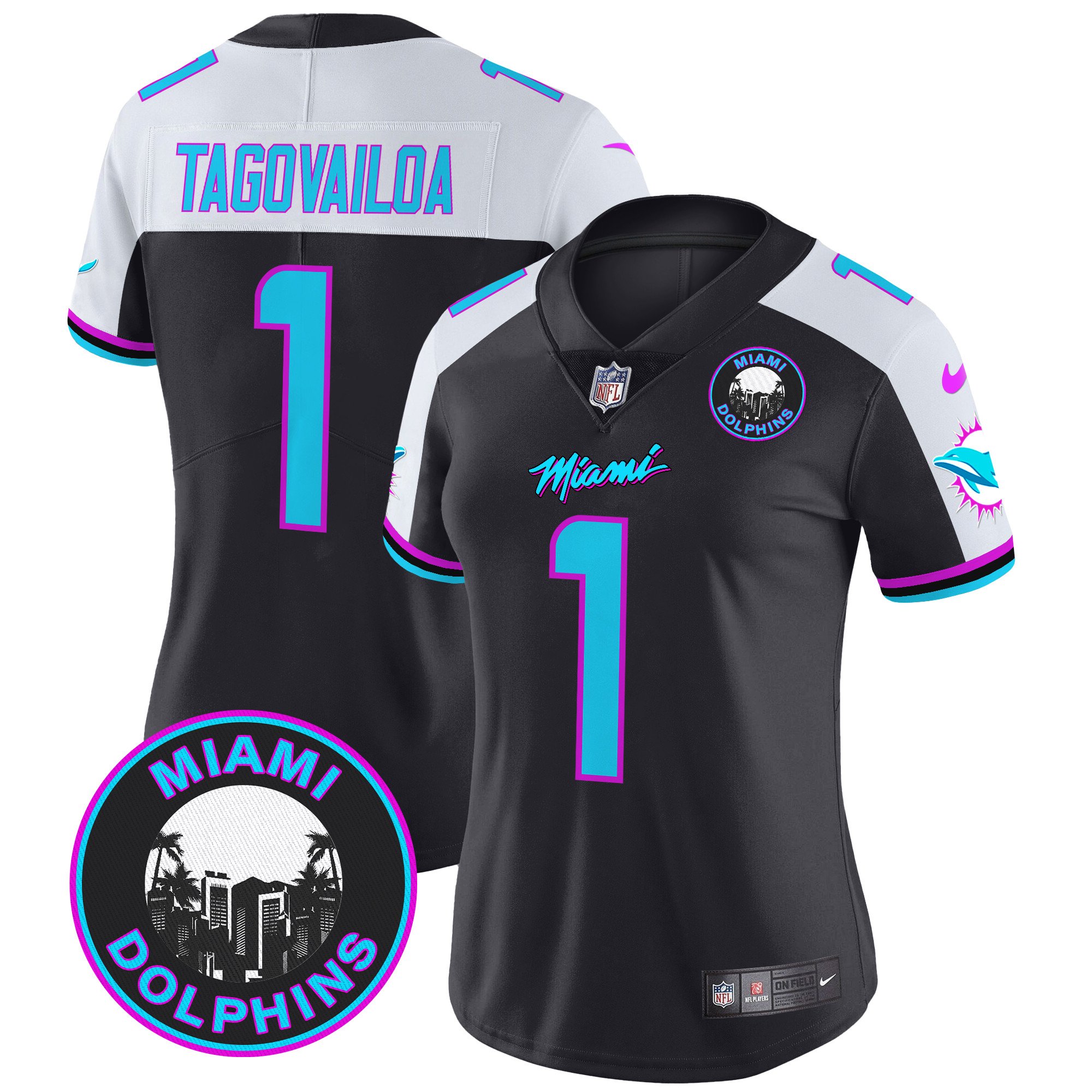 Women’S Dolphins “Miami Vice” Vapor Limited Jersey V3 – All Stitched