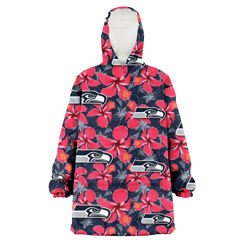 Seattle Seahawks Red Hibiscus Dark Gray Background 3D Printed Hoodie Blanket Snug Hoodie