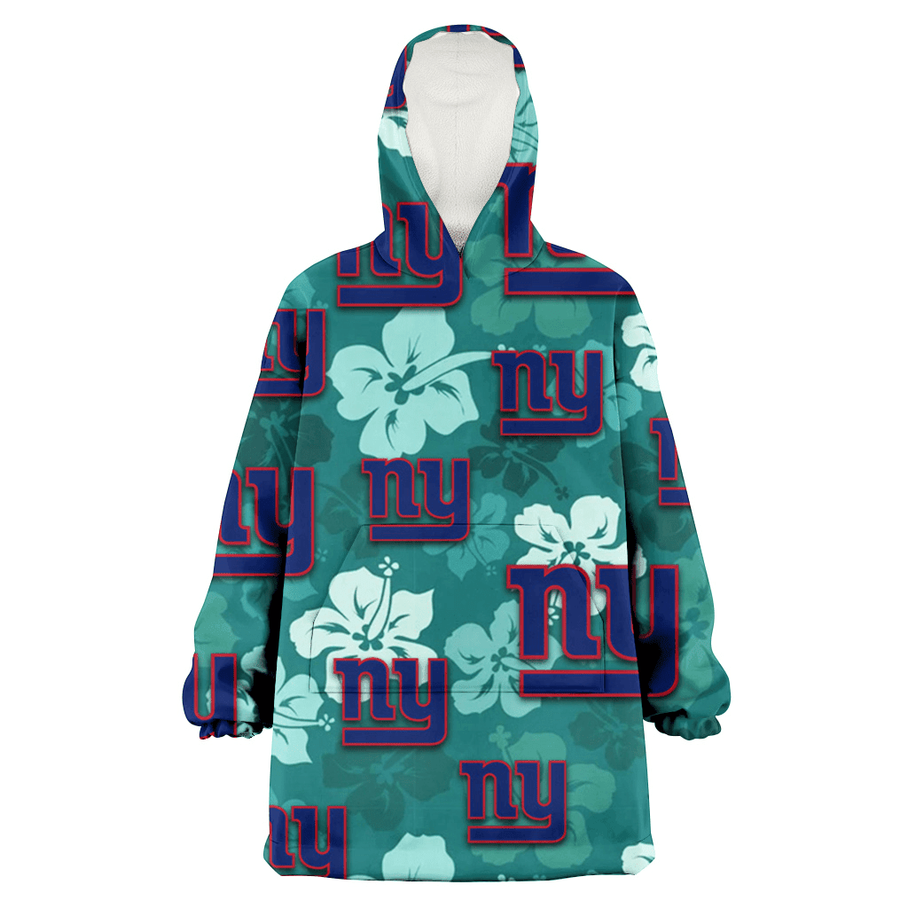 New York Giants Light Sea Green Hibiscus Green Background 3D Printed Hoodie Blanket Snug Hoodie