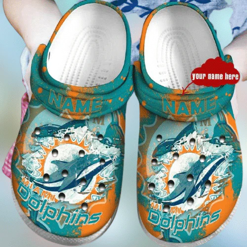 Miami Dolphins In Green Pattern Custom Name Crocss Clog Comfortable Shoes Ver178