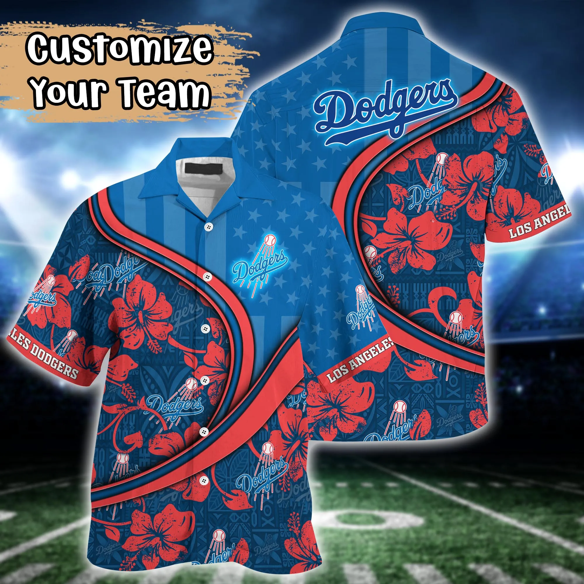 Los Angeles Dodgers Mlb Us Flag Hawaiian Shirt Custom Summer Aloha Shirt