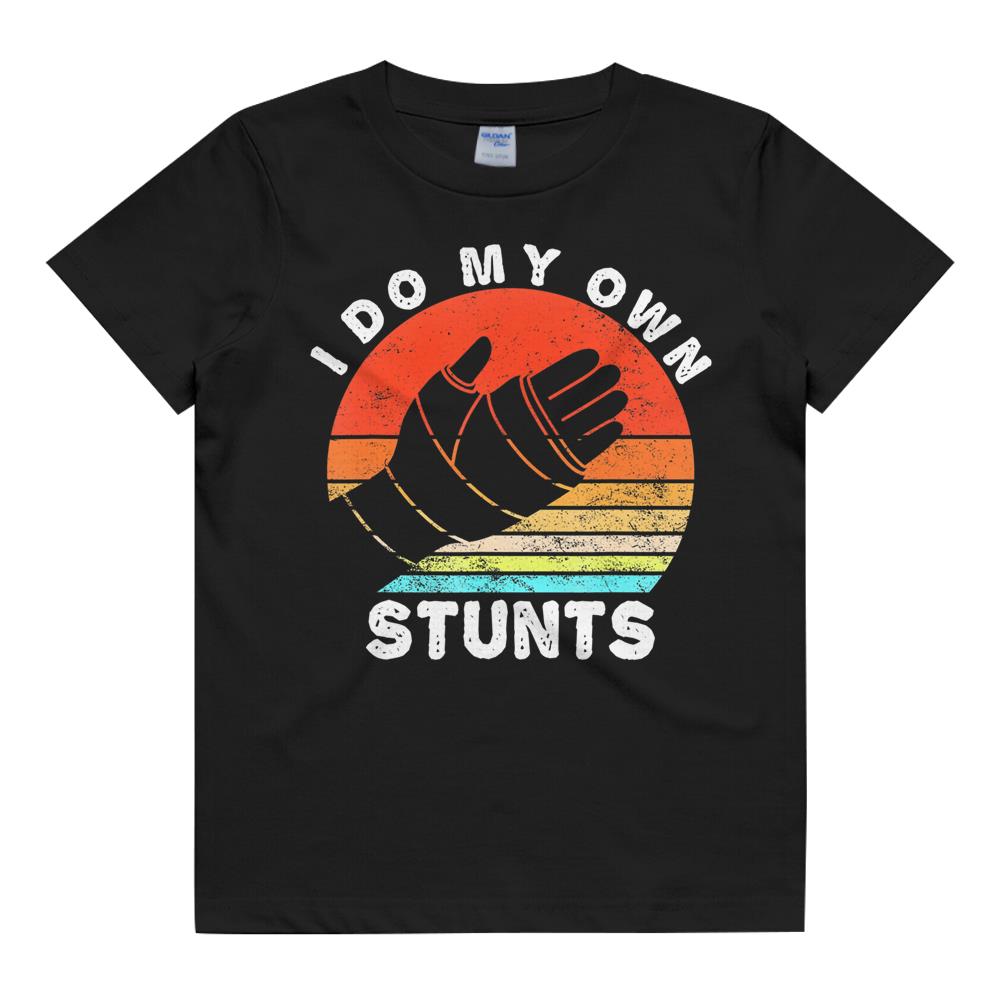 Retro I Do My Own Stunts Broken Arm Funny Injury Hand Quotes T-Shirt Kids T Shirt