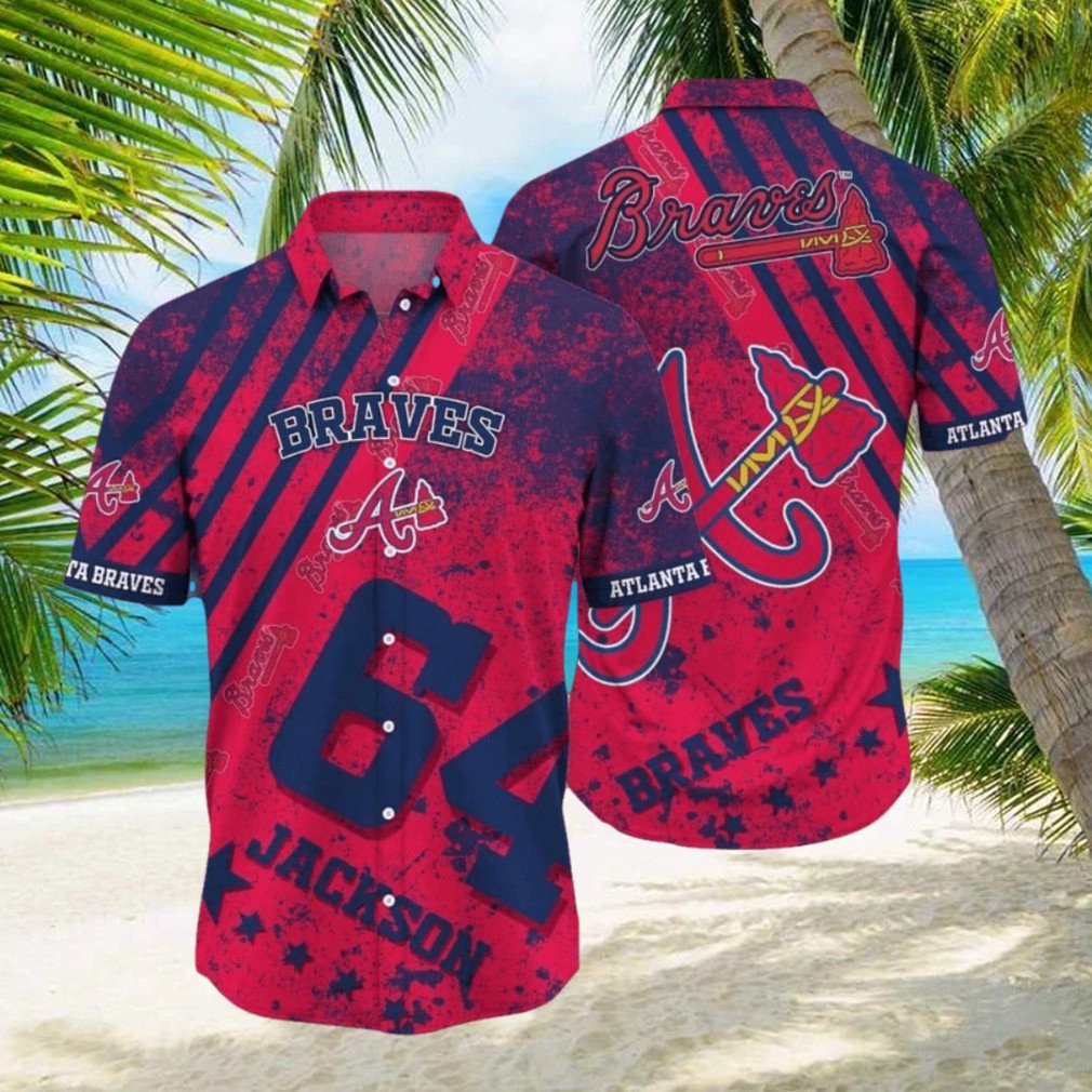 Custom Name And Number Atlanta Braves Mlb Blue And Red 3D Hawaiian Shirt