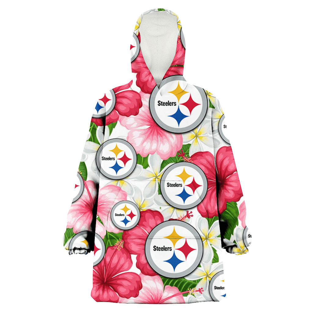 Pittsburgh Steelers White Porcelain Flower Pink Hibiscus White Background 3D Printed Hoodie Blanket Snug Hoodie