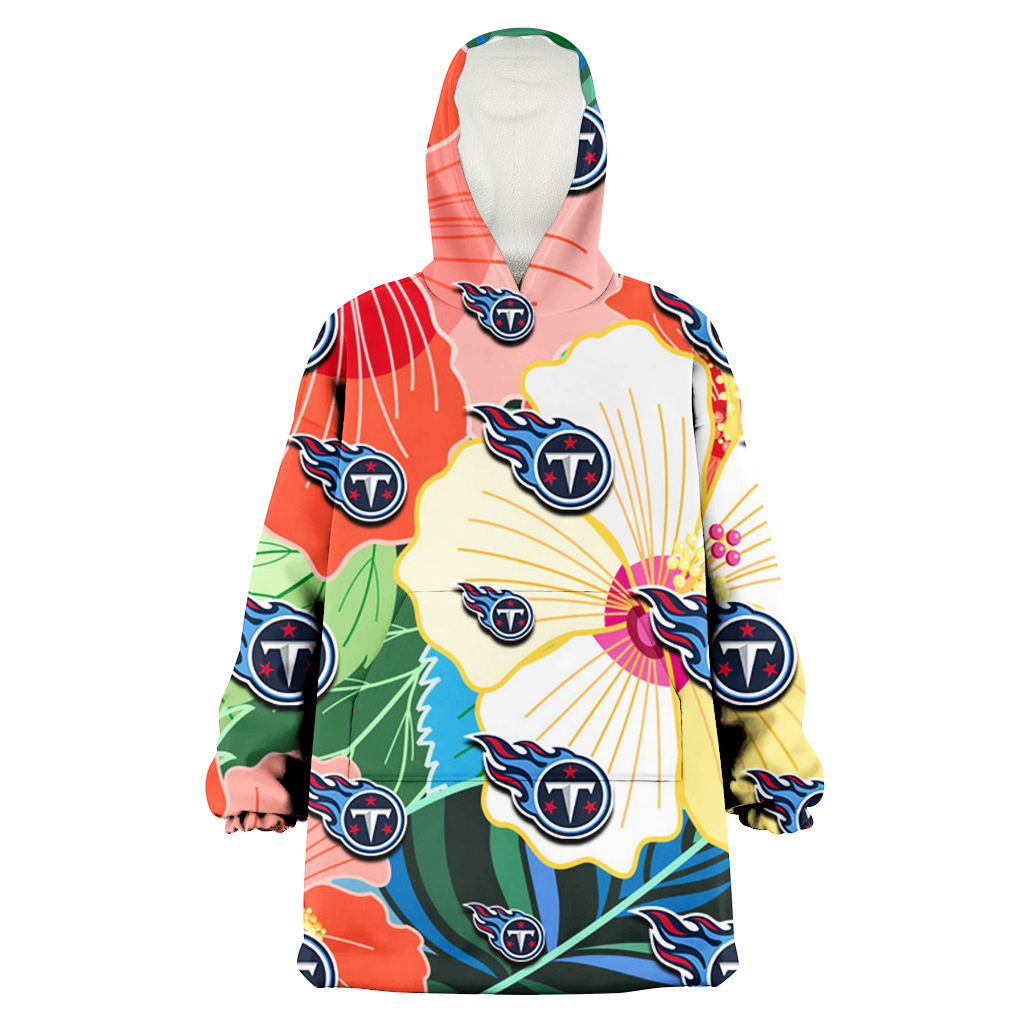 Tennessee Titans Orange White Tropical Hibiscus Green Leaf 3D Printed Hoodie Blanket Snug Hoodie