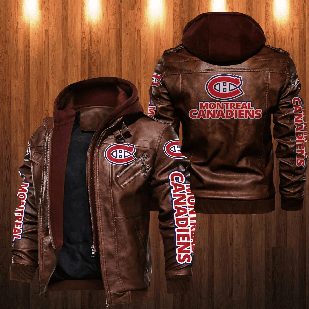 Montreal Canadiens Zip Leather Jacket With Hood