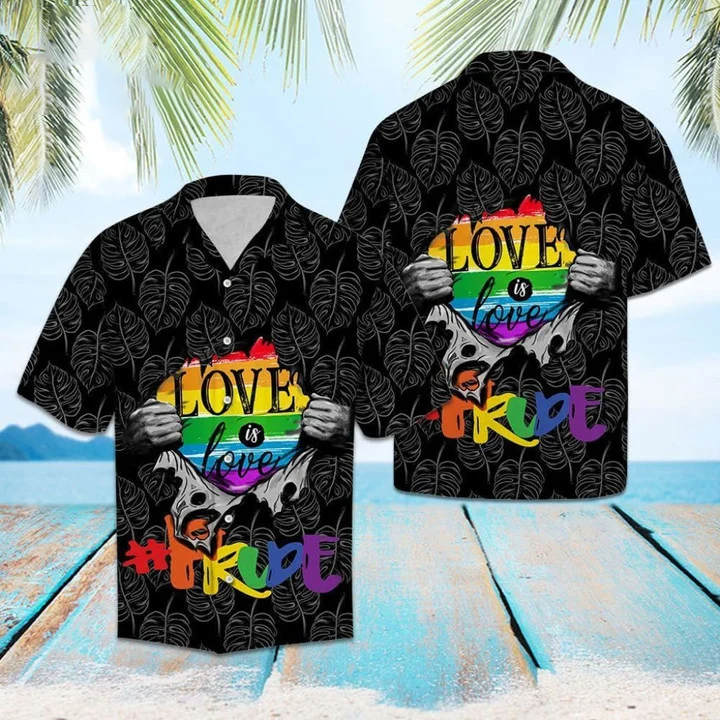 Beach Shirt Lgbt Pride Love Is Love In Black Hawaiian Shirt , Love Is Love Pride Aloha Shirt