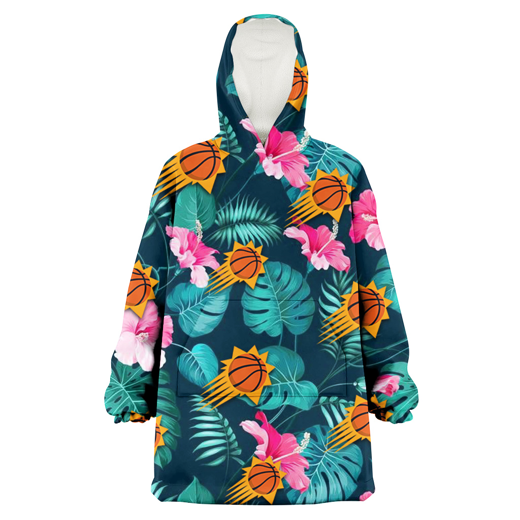 Phoenix Suns Pink Hibiscus Green Leaves Dark Background 3D Printed Hoodie Blanket Snug Hoodie