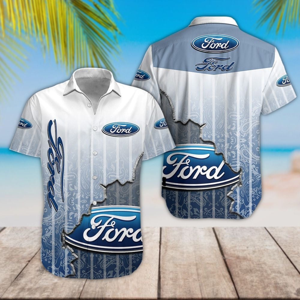 Ford Logo Half Broken Wall Effect Cool Design 3D Hawaiian Shirt