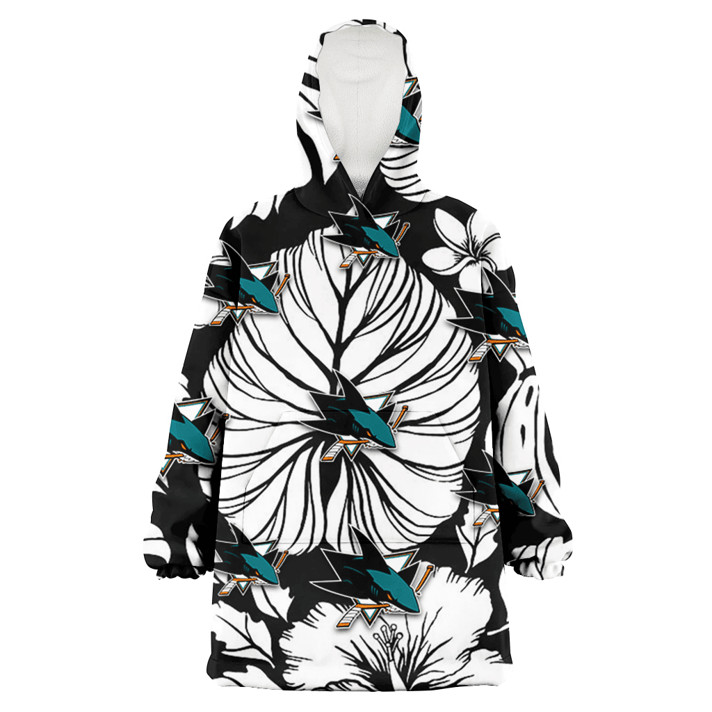 San Jose Sharks White Hibiscus Porcelain Flower Palm Leaf Black 3D Printed Hoodie Blanket Snug Hoodie