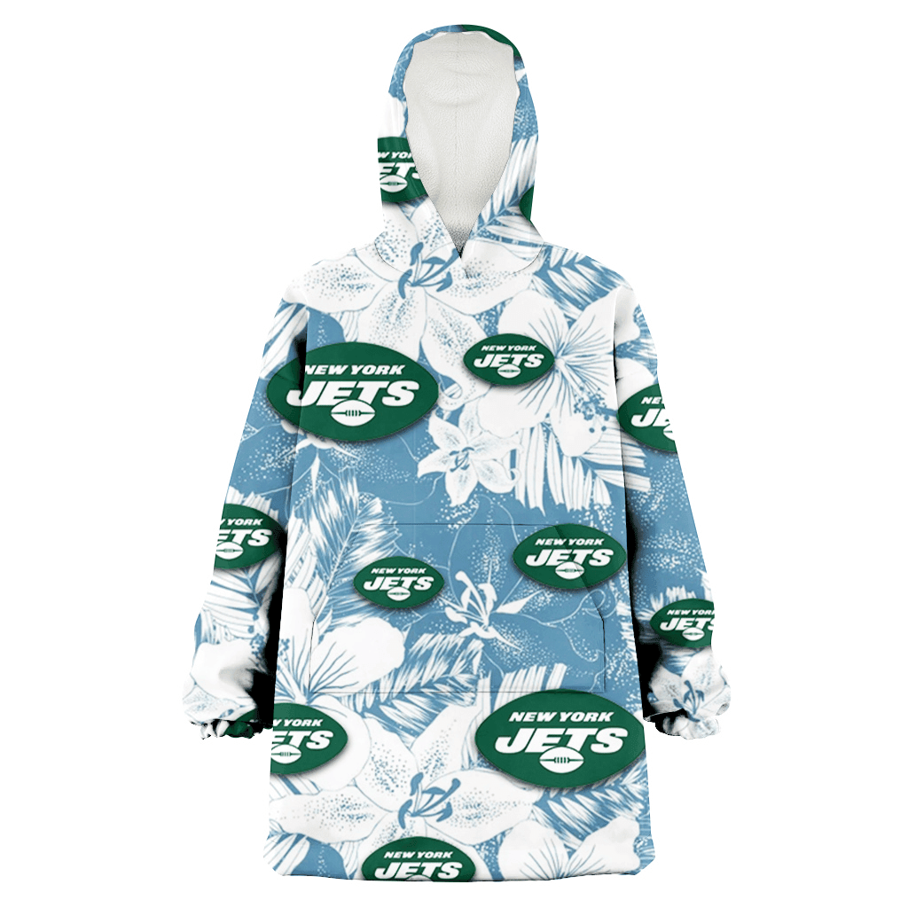 New York Jets White Hibiscus Orchid Light Blue Background 3D Printed Hoodie Blanket Snug Hoodie