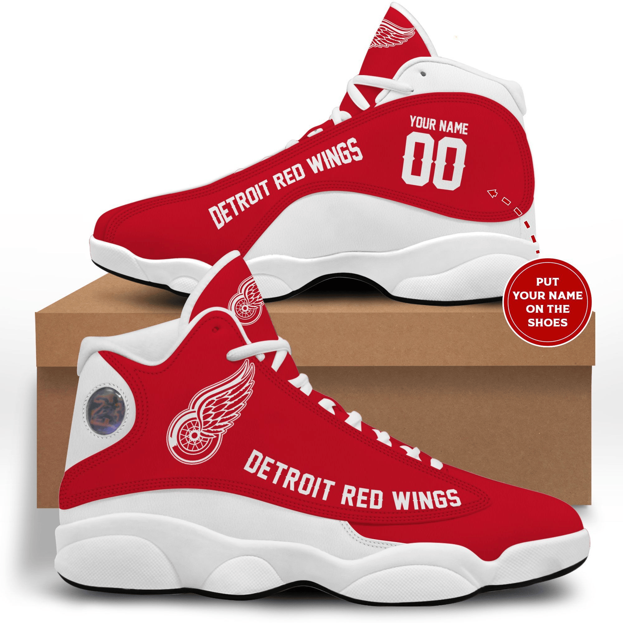 Detroit Red Wings Red And White Retro Custom Air Jordan 13 Shoes Personalize Name Sport Sneakers vszmn JD13 V2720