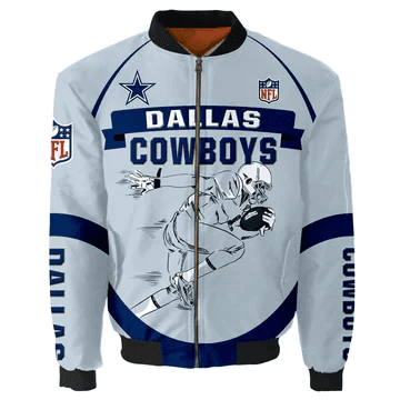 Dallas Cowboys Team Logo Pattern Bomber Jacket Blue BJ495