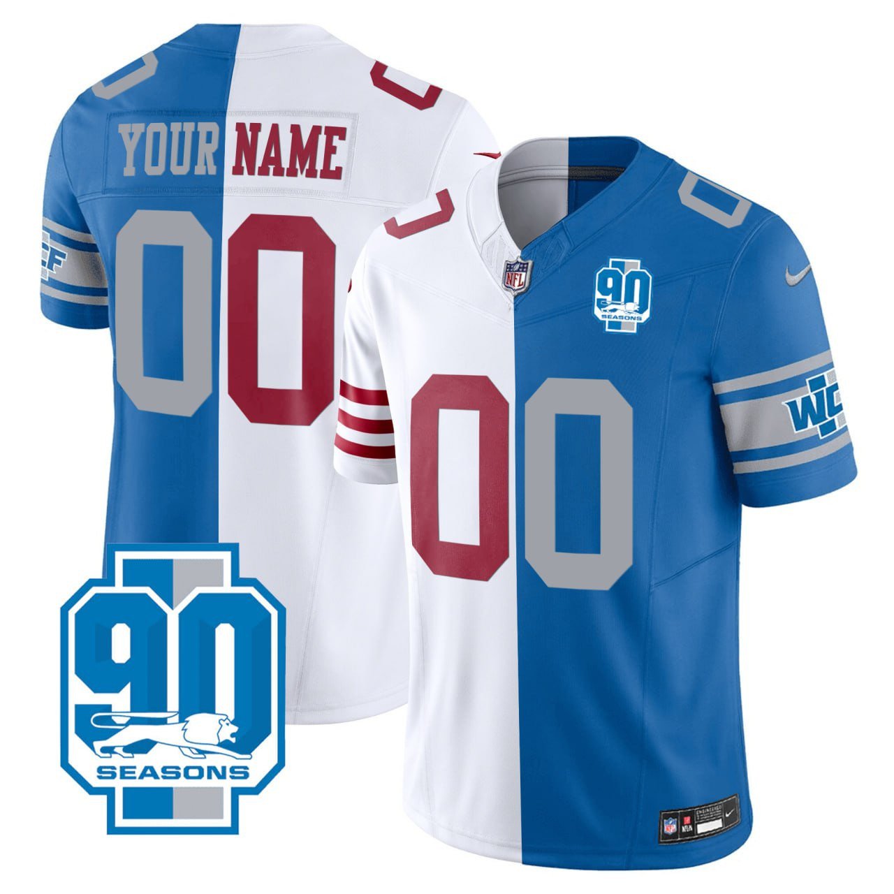 San Francisco 49Ers Detroit Lions Split Custom Jersey - All Stitched