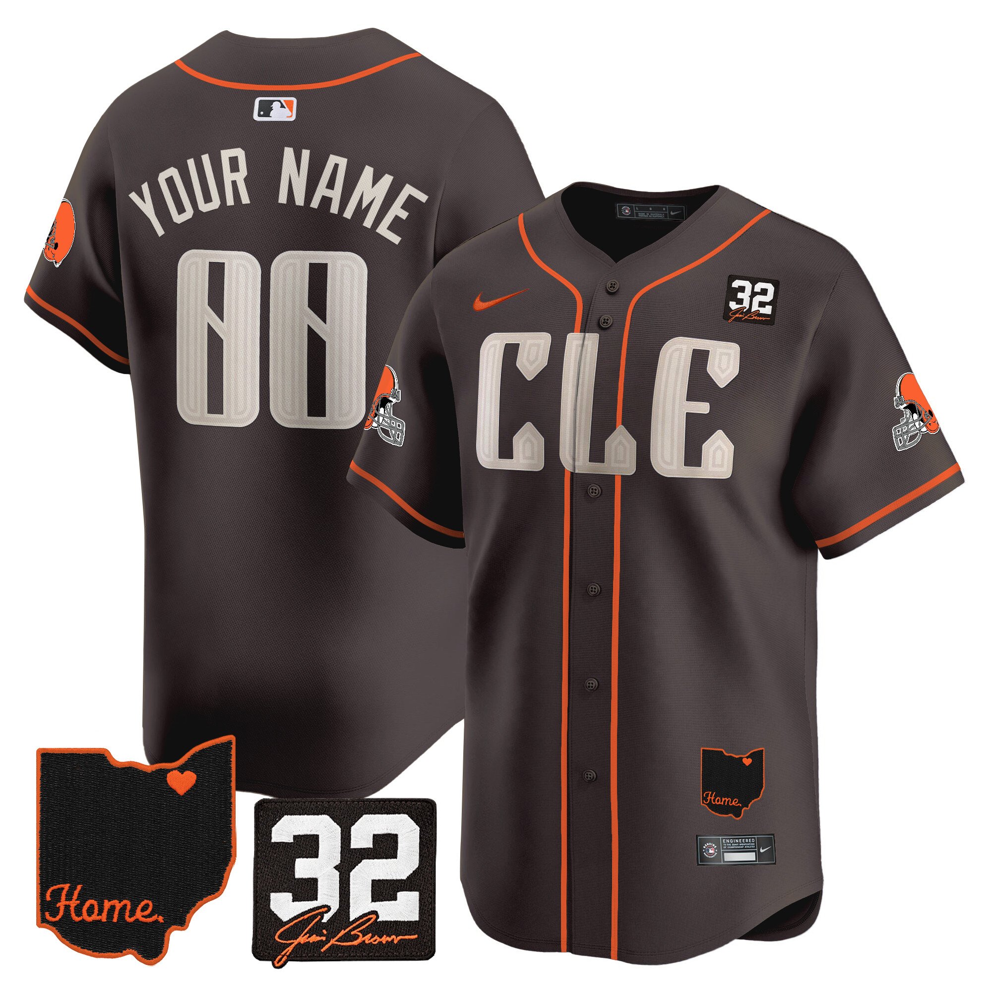 Browns #32 Jim Brown Memorial & Home Patch Vapor Premier Limited Custom Jersey – All Stitched