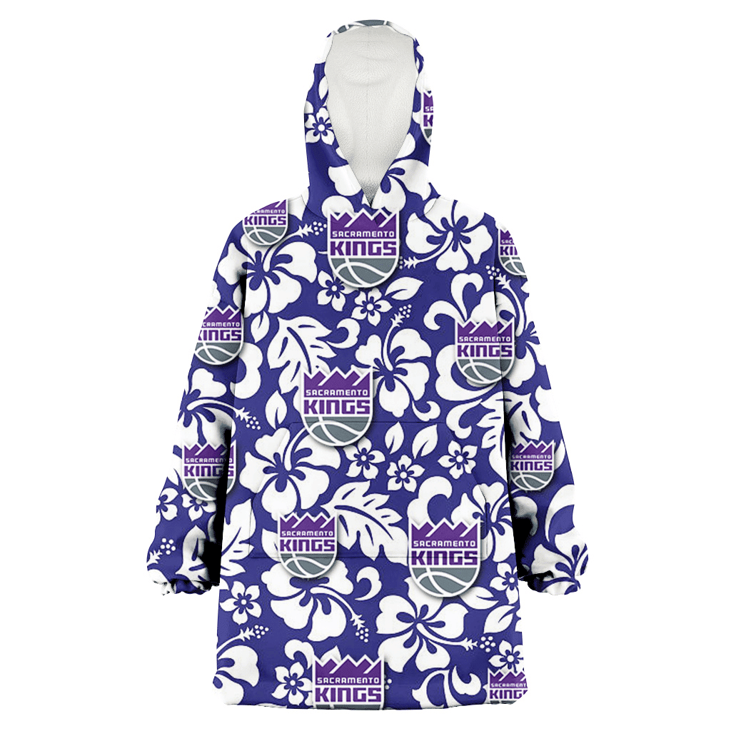 Sacramento Kings White Hibiscus Pattern Slate Blue Background 3D Printed Hoodie Blanket Snug Hoodie