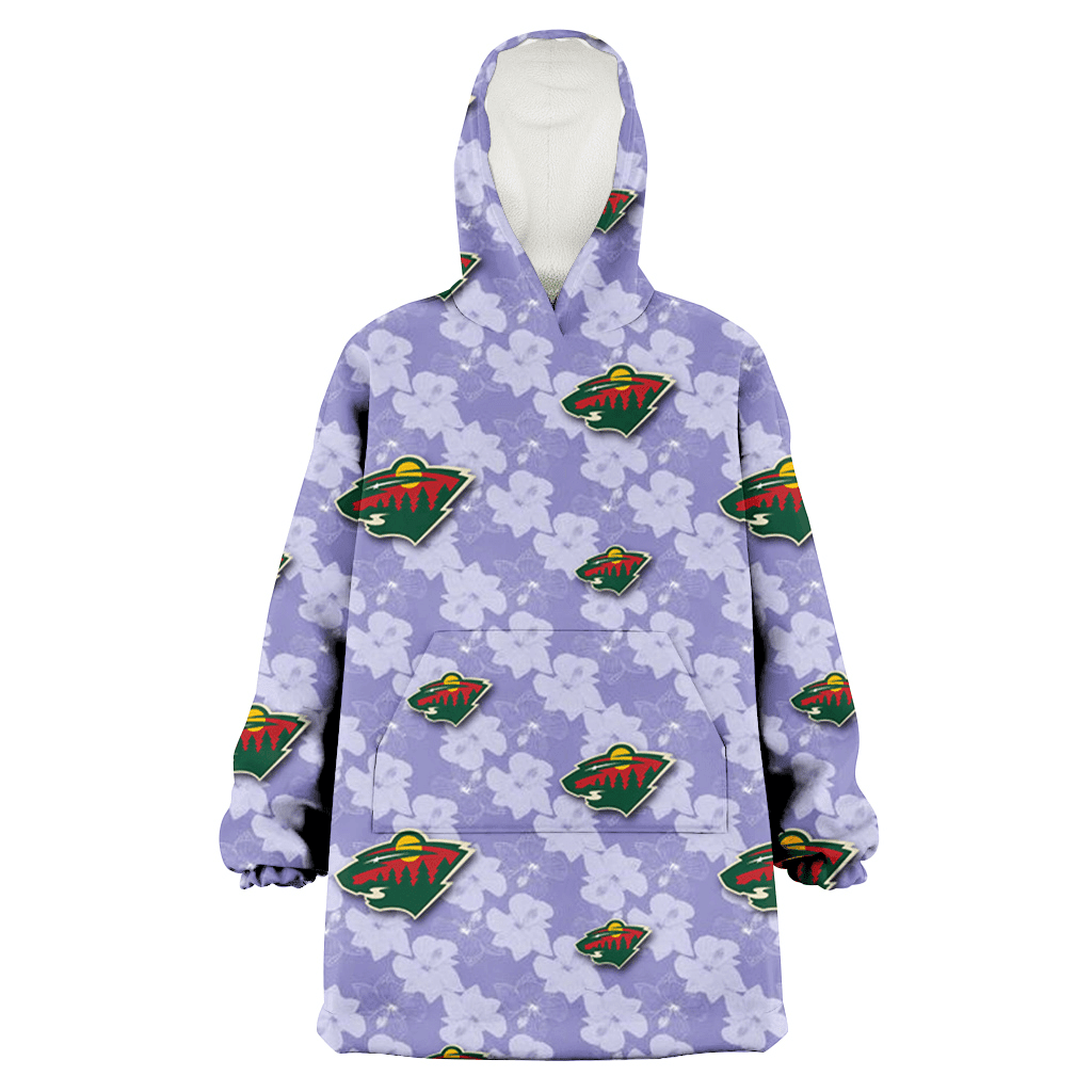 Minnesota Wild Light Purple Hibiscus Pattern Stripe Powder Purple 3D Printed Hoodie Blanket Snug Hoodie