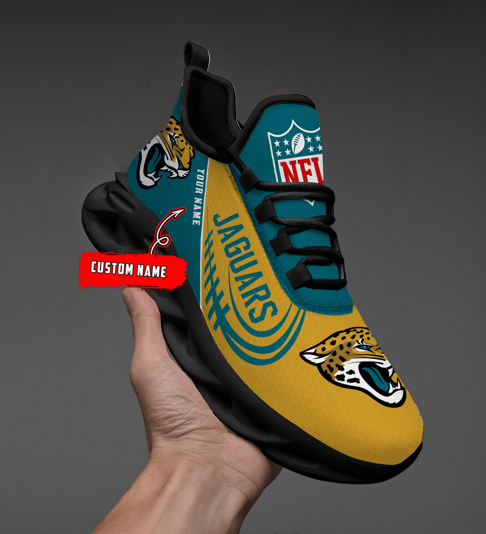 Custom Name Jacksonville Jaguars Personalize Max Soul Shoes Sport Sneakers MS3263