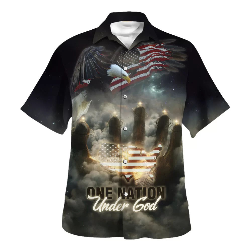 One Nation Under God American Flag With Jesus Cross Tee For Freedom Day Hawaiian Shirt – Christian Hawaiian Shirt – Religious Hawaiian Shirts