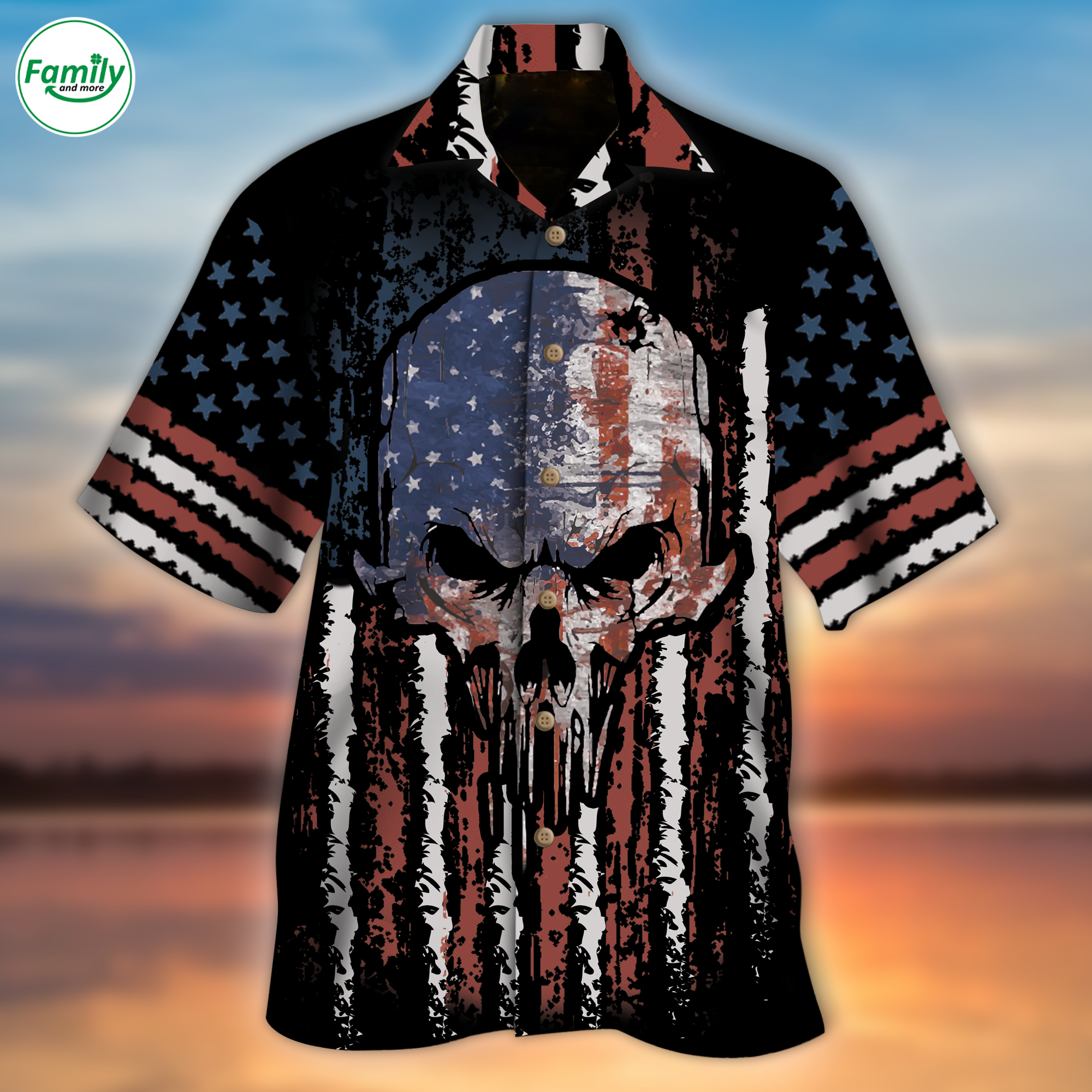 3D Skull Hawaiian Shirt With American Flag Pattern, Coolspod Skulls Hawaii Shirt Short Sleeve