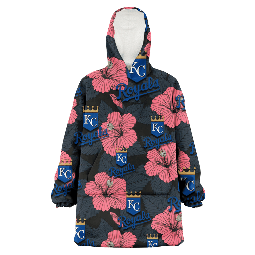 Kansas City Royals Light Coral Hibiscus Gray Leaf Black Background 3D Printed Hoodie Blanket Snug Hoodie