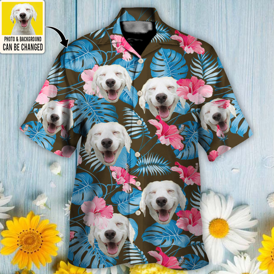 National Pet Day Gift, Dog Face Custom Photo With Tropical Pattern – Hawaiian Shirt – Coolspod