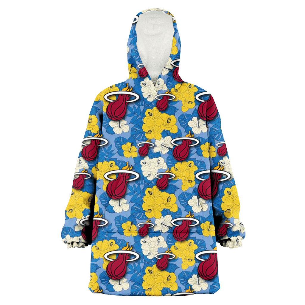 Miami Heat Yellow White Hibiscus Powder Blue Background 3D Printed Hoodie Blanket Snug Hoodie