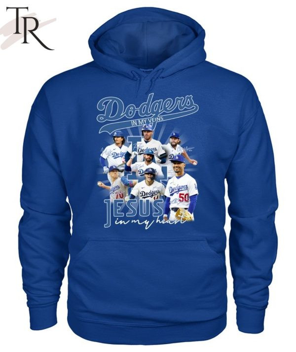 Los Angeles Dodgers Dodgers In My Veins Jesus In My Heart MLB Navy Print 2D Hoodie