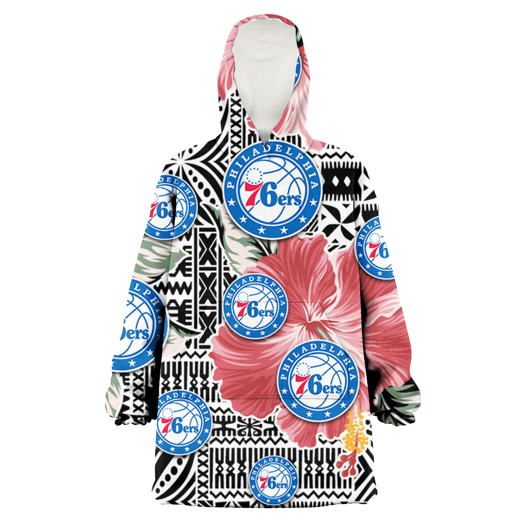 Philadelphia 76ers Pink Hibiscus Black Pattern White Background 3D Printed Hoodie Blanket Snug Hoodie