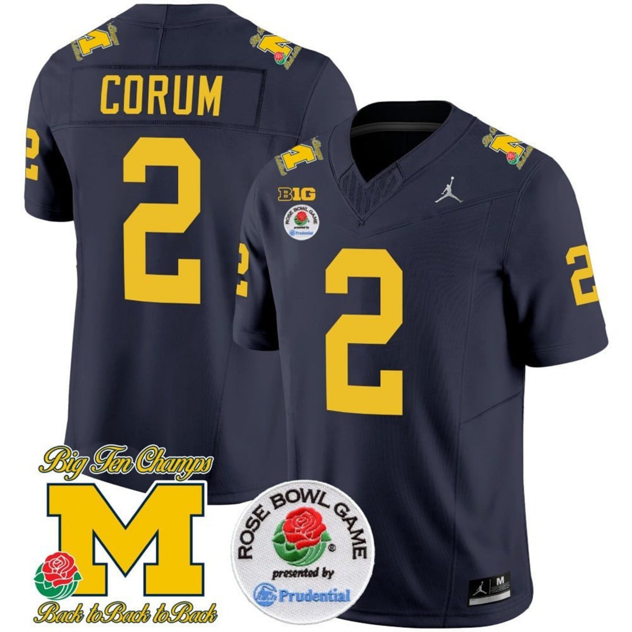 Blake Corum Michigan Wolverines Rose Bowl Patch Navy Jersey – All Stitched