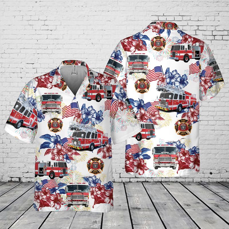 Firefighter Fire Truck, 4Th Of July Hawaiian Shirt, Firefighter Hawaii Beach Search Independence Day