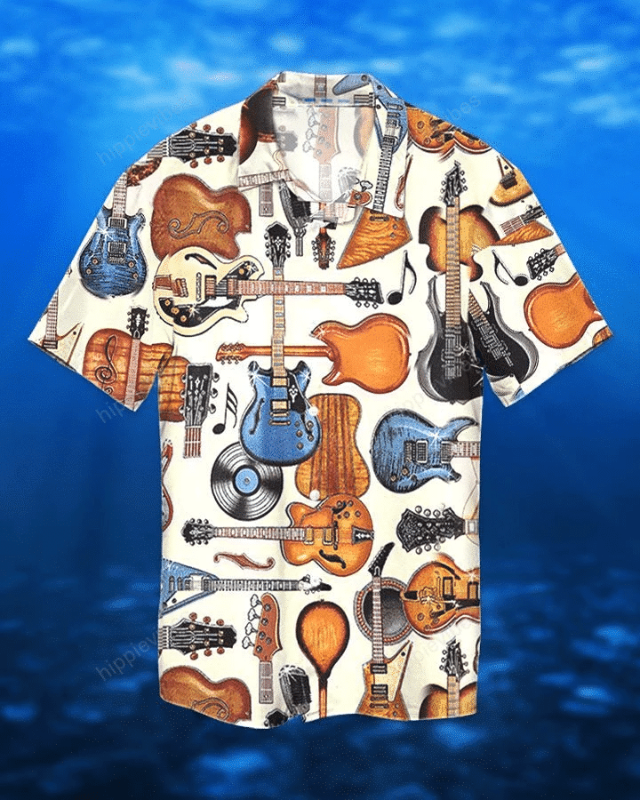 Love Guitar Bass Bling White Hawaiian Shirt, Short Sleeve Hawaiian Aloha Shirt