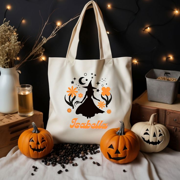 Personalized Halloween Tote Bag, Trick or Treat Bag, Modern Treat Bag, Halloween Candy Bag, Canvas Bag, Halloween Bag, Best Tote Bags Ideas, Cute Tote Bags Ideas, Tote Bag Design Ideas, Girls Tote Bag, Best Canvas Tote Bags Ideas