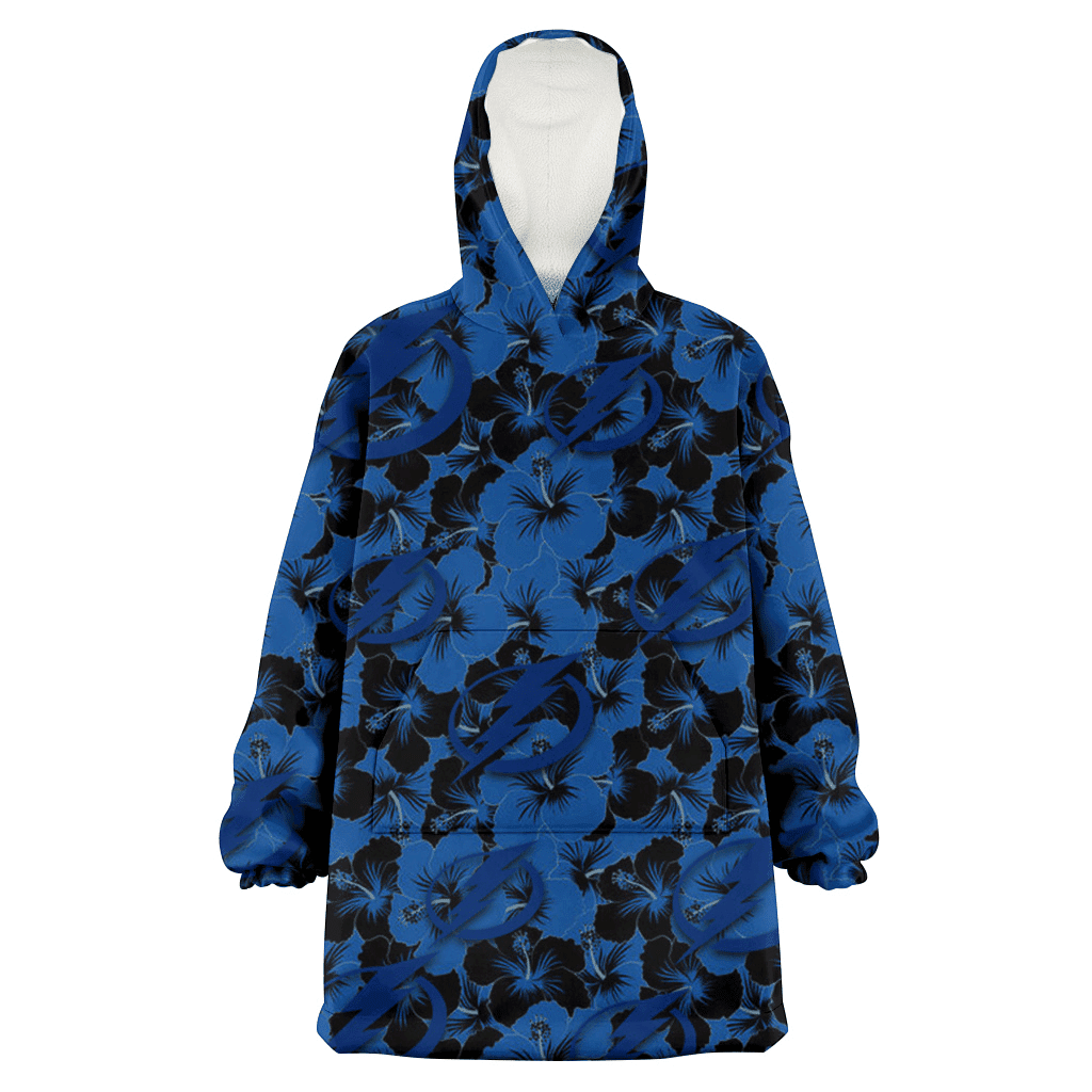 Tampa Bay Lightning Black Dark Blue Hibiscus Black Background 3D Printed Hoodie Blanket Snug Hoodie