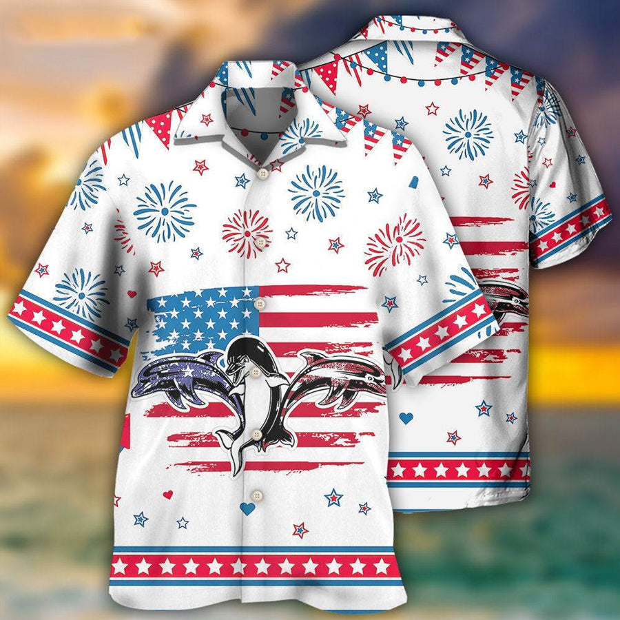 Dolphin Independence Day Funny Dolphin Hawaiian Shirt