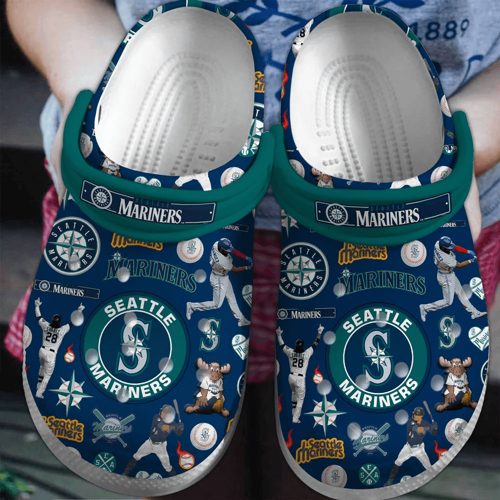 Seattle Mariners Logo Baseball MLB Cheer Mascot Full Green Crocss Classic Clogs Shoes Ver179