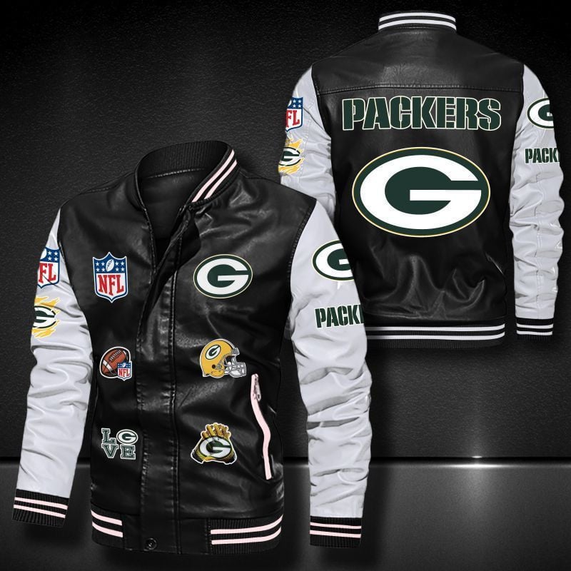 Green Bay Packers Leather Varsity Jacket Bomber Coat