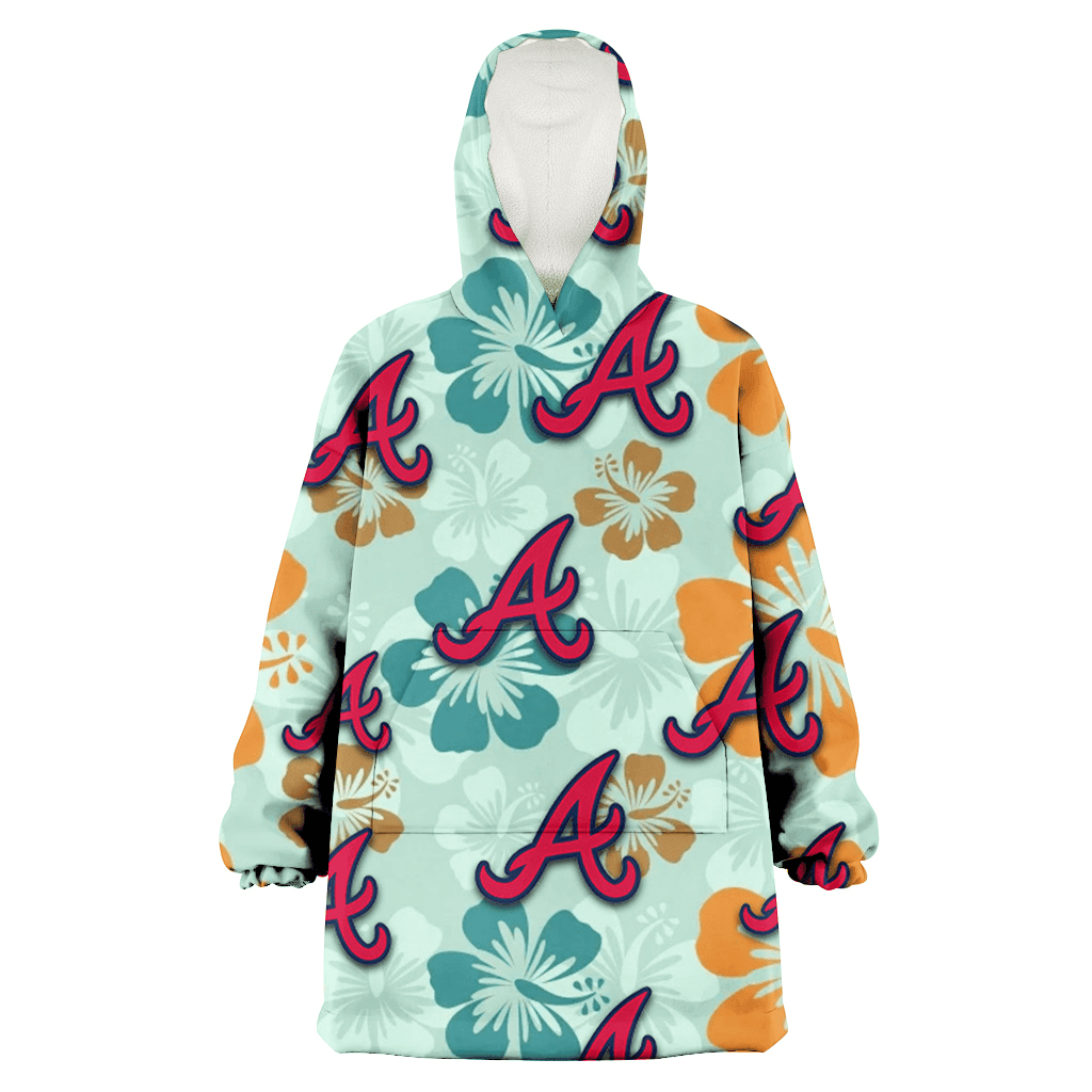 Atlanta Braves Orange Green Hibiscus Pale Green Background 3D Printed Hoodie Blanket Snug Hoodie