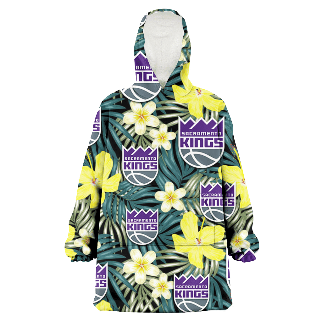 Sacramento Kings Hibiscus Green Palm Leaf Black Background 3D Printed Hoodie Blanket Snug Hoodie