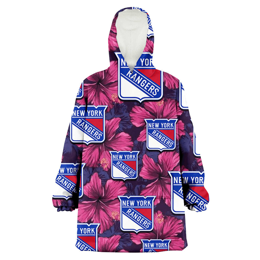 New York Rangers Plum Vilolet Hibiscus Dark Navy Leaf Black 3D Printed Hoodie Blanket Snug Hoodie