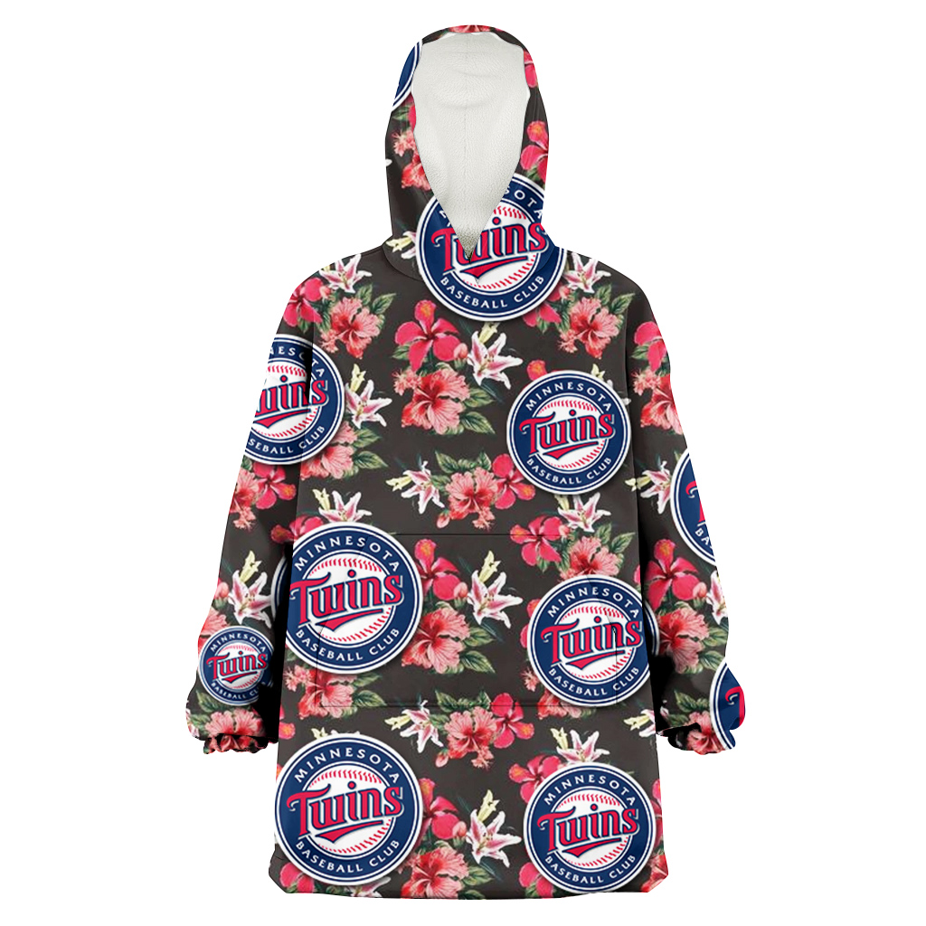 Minnesota Twins Pink Hibiscus Orchid Brown Background 3D Printed Hoodie Blanket Snug Hoodie