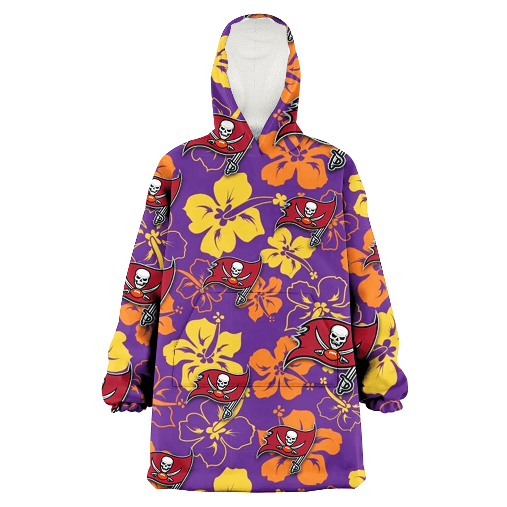 Tampa Bay Buccaneers Yellow And Orange Hibiscus Purple Background 3D Printed Hoodie Blanket Snug Hoodie