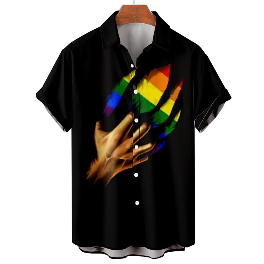 Hawaiian Shirt Rainbow Graphic Prints Turndown Collar Black Red Rainbow Street Casual Short Sleeves Button-Down Printed Clothing, Tropical Hawaiian Fashion