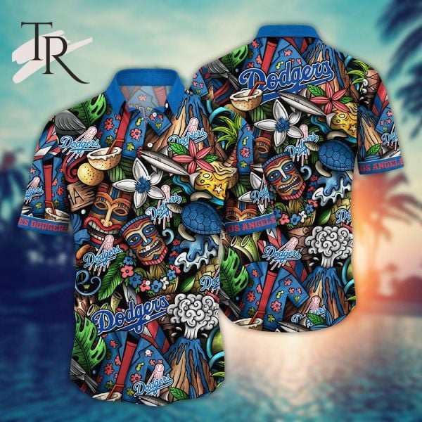Los Angeles Dodgers Mlb Team Logo And Name Tribal Pattern 3D Hawaiian Shirt