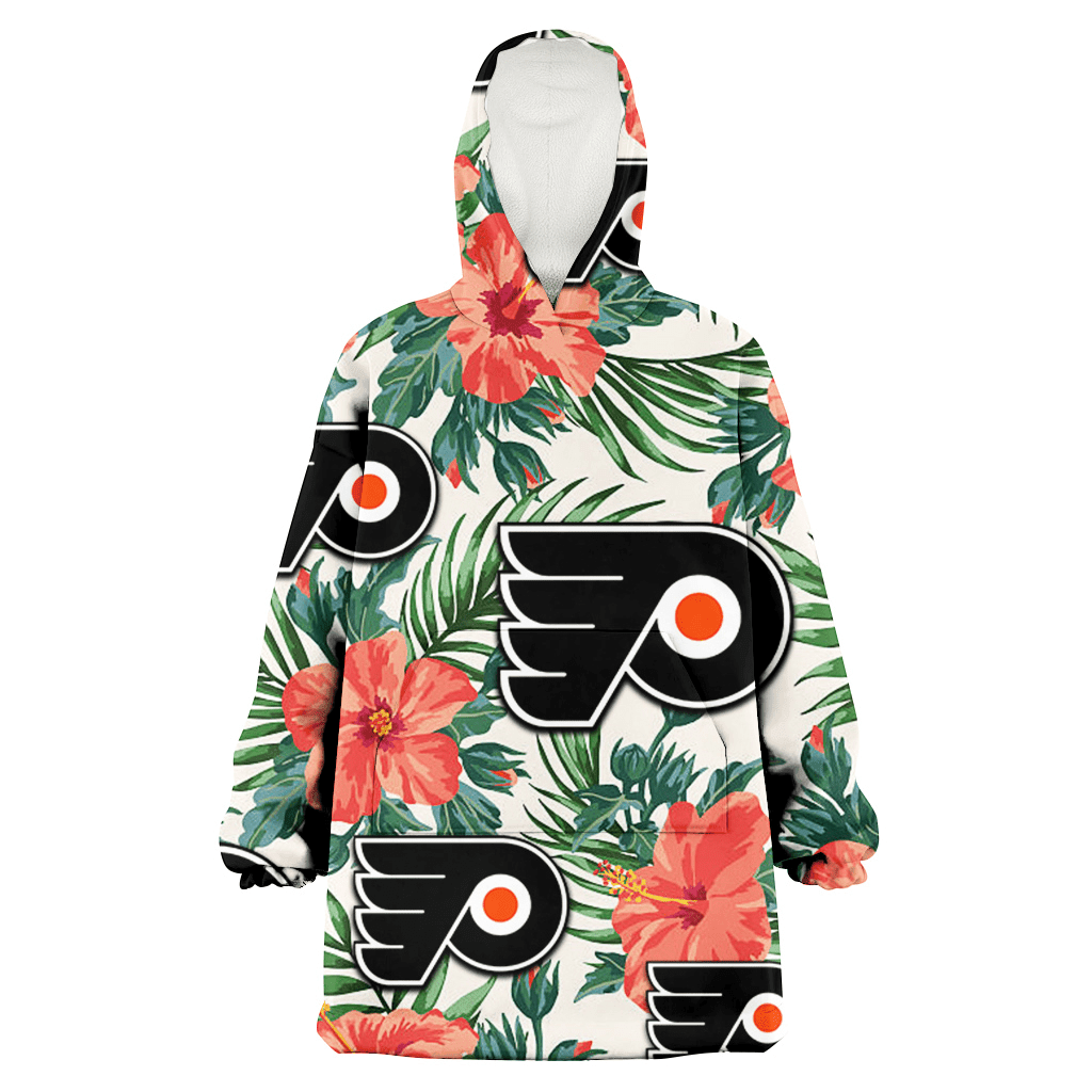 Philadelphia Flyers Coral Hibiscus Green Leaf Beige Background 3D Printed Hoodie Blanket Snug Hoodie