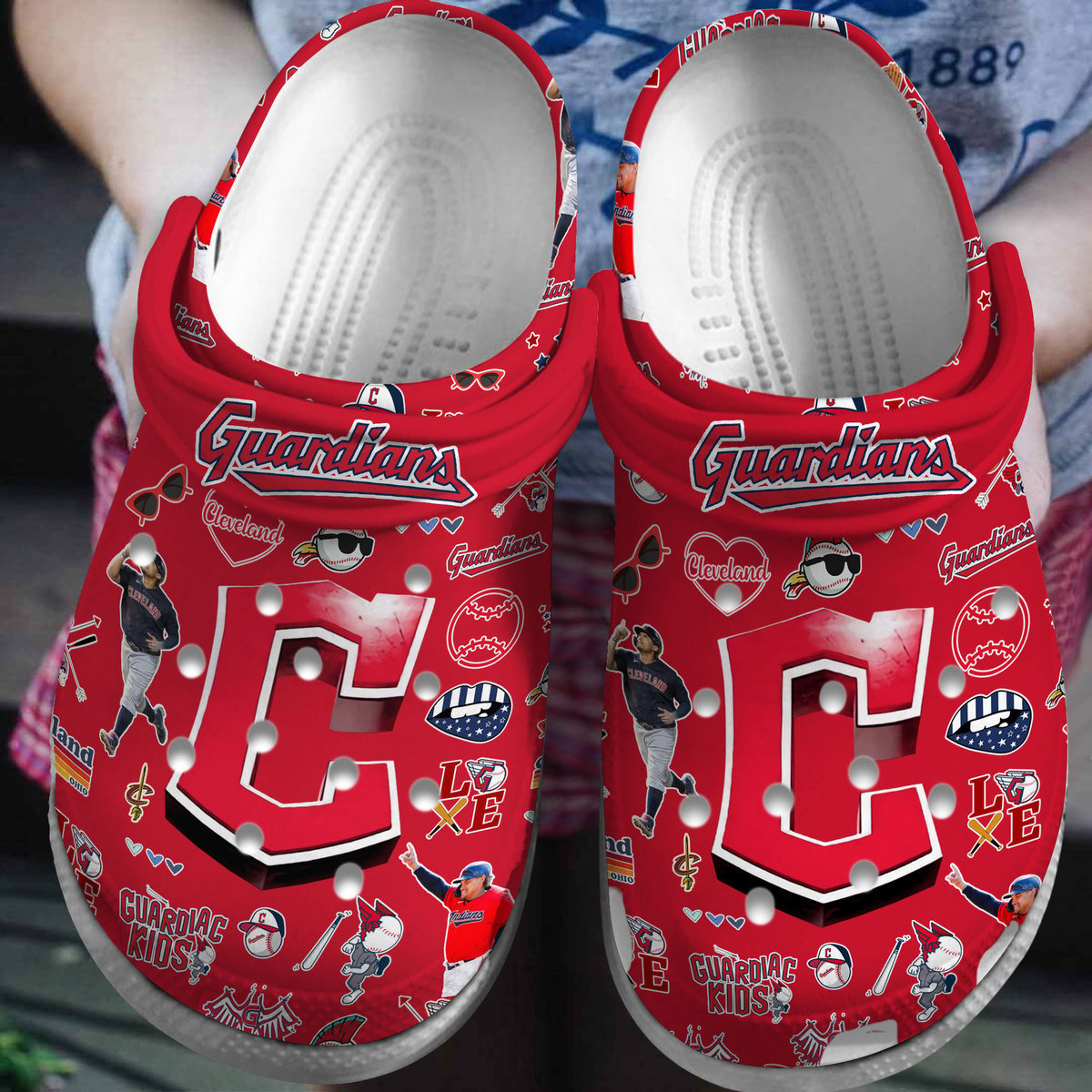 Cleveland Guardians Logo Baseball MLB Cheer Mascot Red Sander Red Crocss Classic Clogs Shoes Ver378