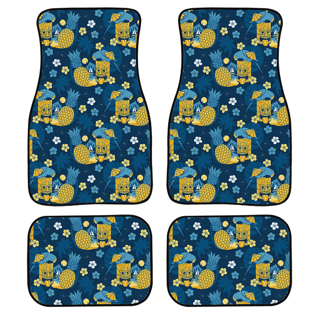 Hawaiian Tiki Pattern Print Front And Back Car Floor Mats, Front Car Mat