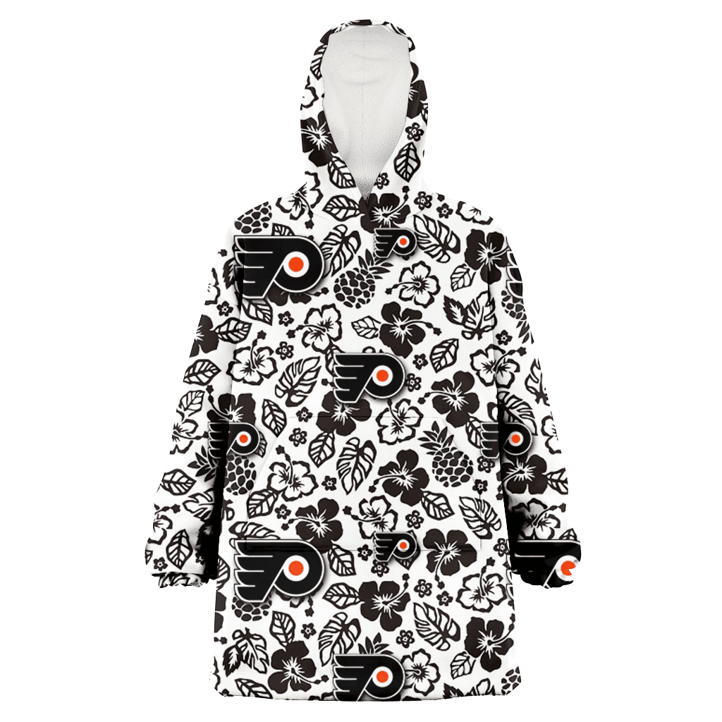 Philadelphia Flyers Black And White Hibiscus Leaf White Background 3D Printed Hoodie Blanket Snug Hoodie