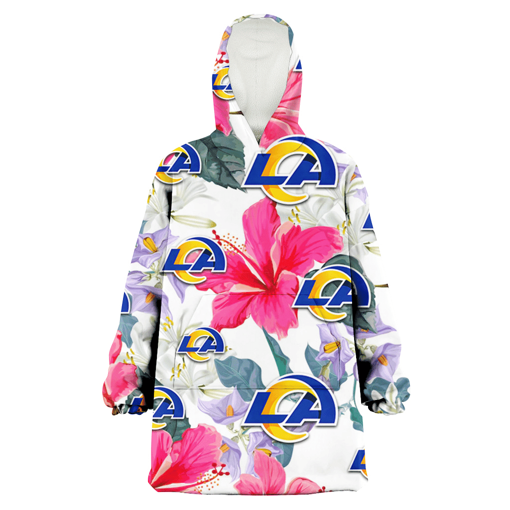 Los Angeles Rams Pink Hibiscus White Orchid White Background 3D Printed Hoodie Blanket Snug Hoodie