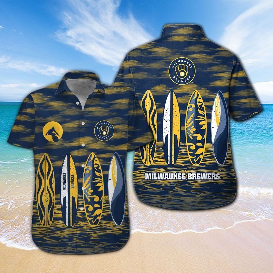 Milwaukee Brewers Short Sleeve Button Up Tropical Hawaiian Shirt Ver02